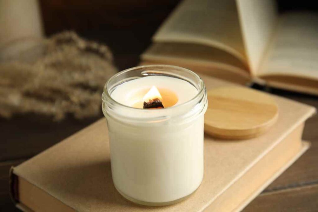 wooden candle Wick in white candle jar